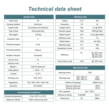 Silnik elektryczny jednofazowy 0,12kW 1400 obr/min. 63B14